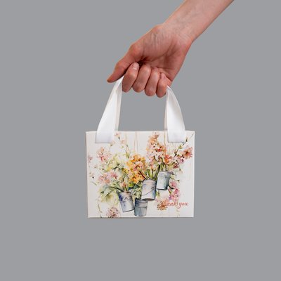 15х12х5 коробка-сумка біла "Thank you" квітковий принт №1 0025 фото