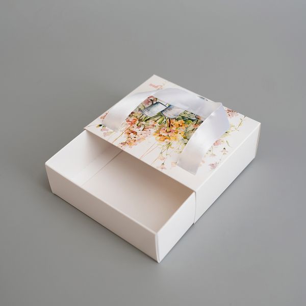 15х12х5 коробка-сумка біла "Thank you" квітковий принт №1 0025 фото