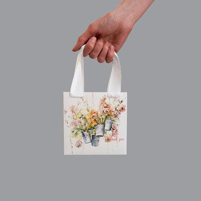 12х12х4 коробка-сумка біла "Thank you" квітковий принт №2 0036 фото