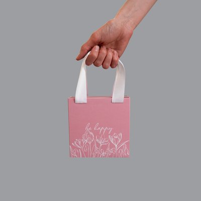 12х12х4 коробка-сумка рожева "Be happy" 0039 фото