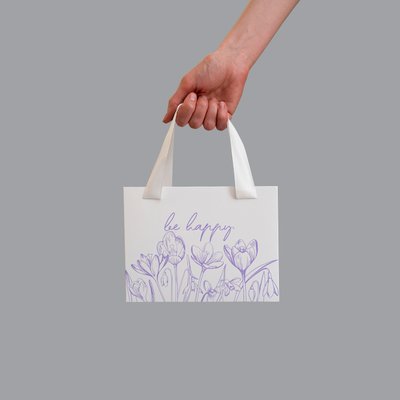 20х15х5 коробка-сумка біла "Be happy" квітковий принт №1 0047 фото