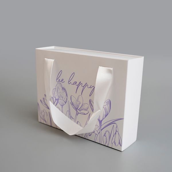 20х15х5 коробка-сумка біла "Be happy" квітковий принт №1 0047 фото