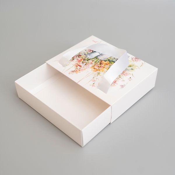20х15х5 коробка-сумка біла "Thank you" квітковий принт №1 0049 фото