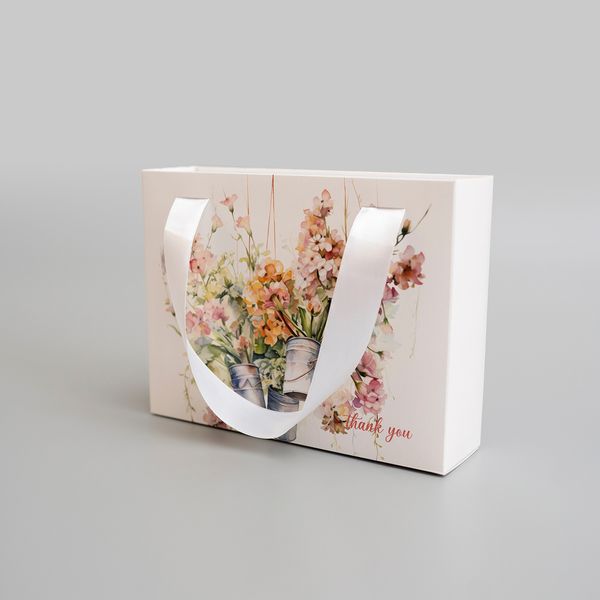 20х15х5 коробка-сумка біла "Thank you" квітковий принт №1 0049 фото