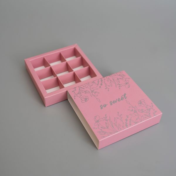 14,5х14,5х3 пенал рожевий "So sweet" на 9-ть цукерок квітковий принт №2 0014 фото